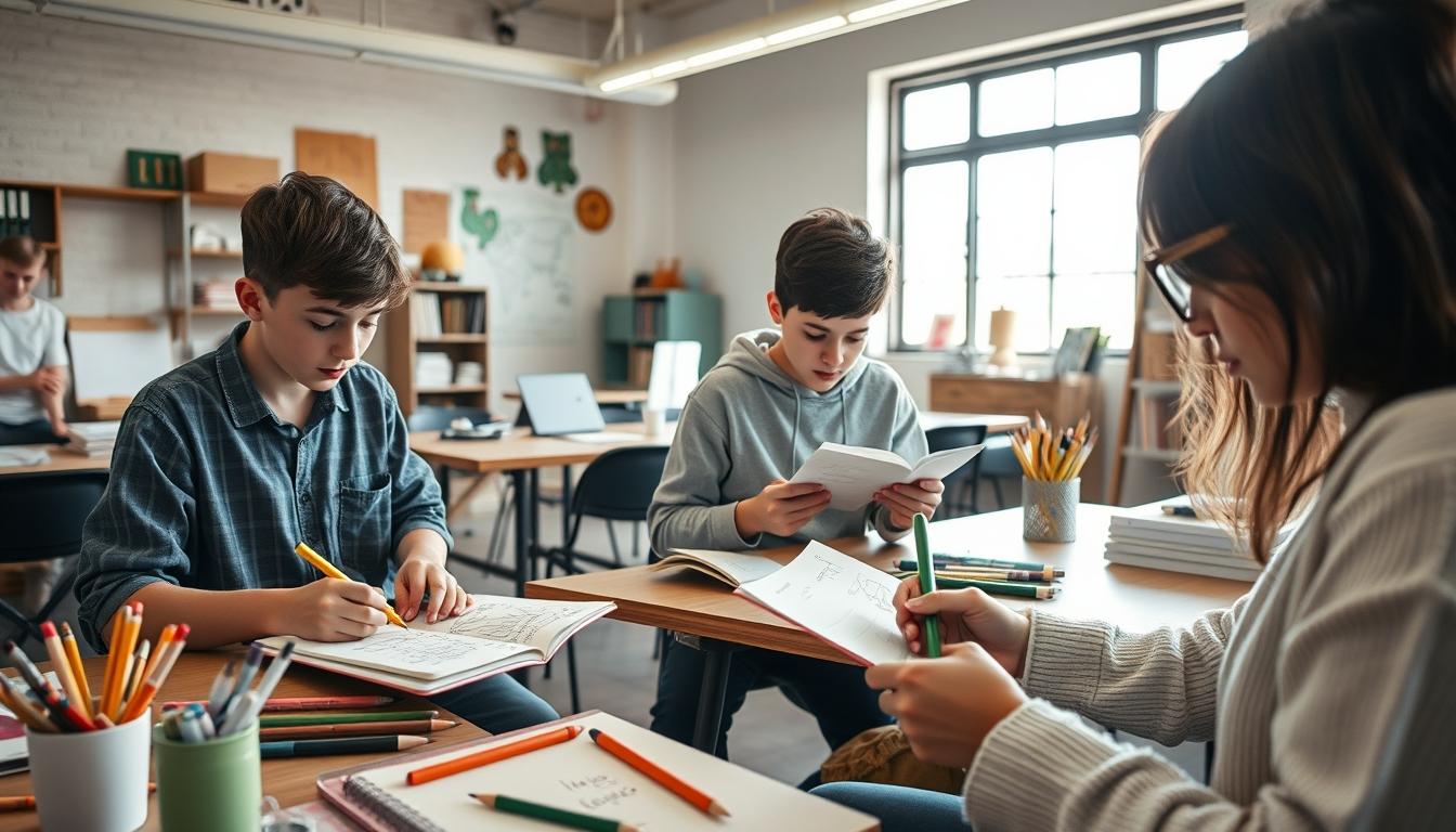 Student using learning strategies while studying